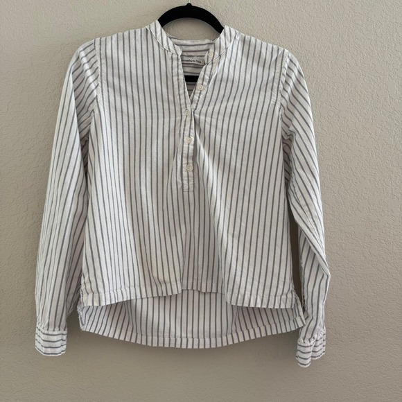 Abercrombie & Fitch‎ Striped Button Down Shirt Grandad Collar Casual Top S - Picture 1 of 8